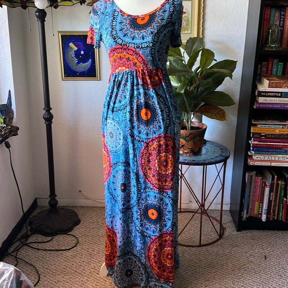 DB moon Size small blue and orange paisley print maxi dress